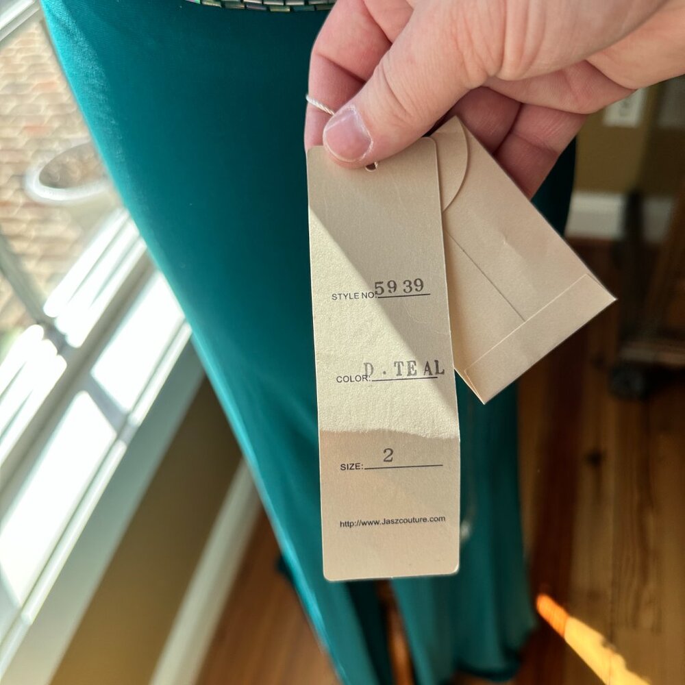 Jasz Couture 5939 Teal Beaded Halter Cutout Prom Gown - Size 2 - NWT - Picture 6 of 7